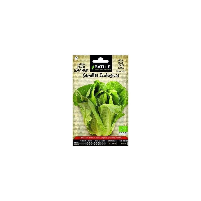 SEMILLAS ECOLOGICAS LECHUGA ROMANA RUBIA 2GR